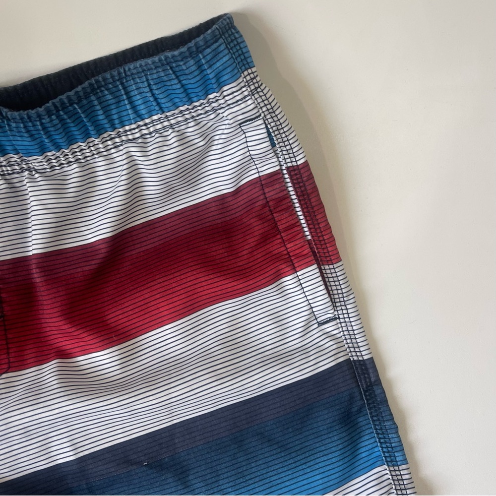 O’Neill Bathing Suit Swim Trunks Red Blue Striped Size Large - Picture 3 of 9